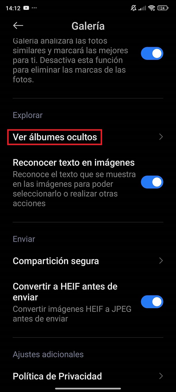 ver album oculto o carpeta segura de xiaomi 2