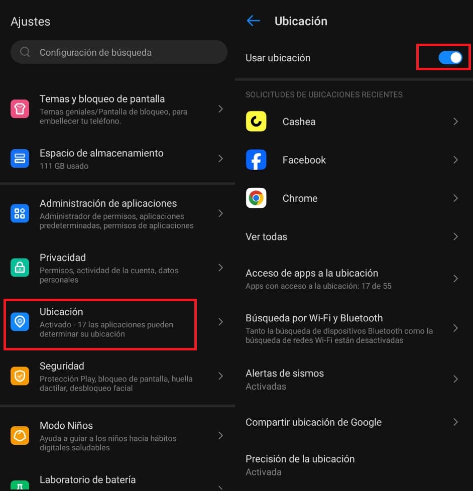 desactivar ubicacion