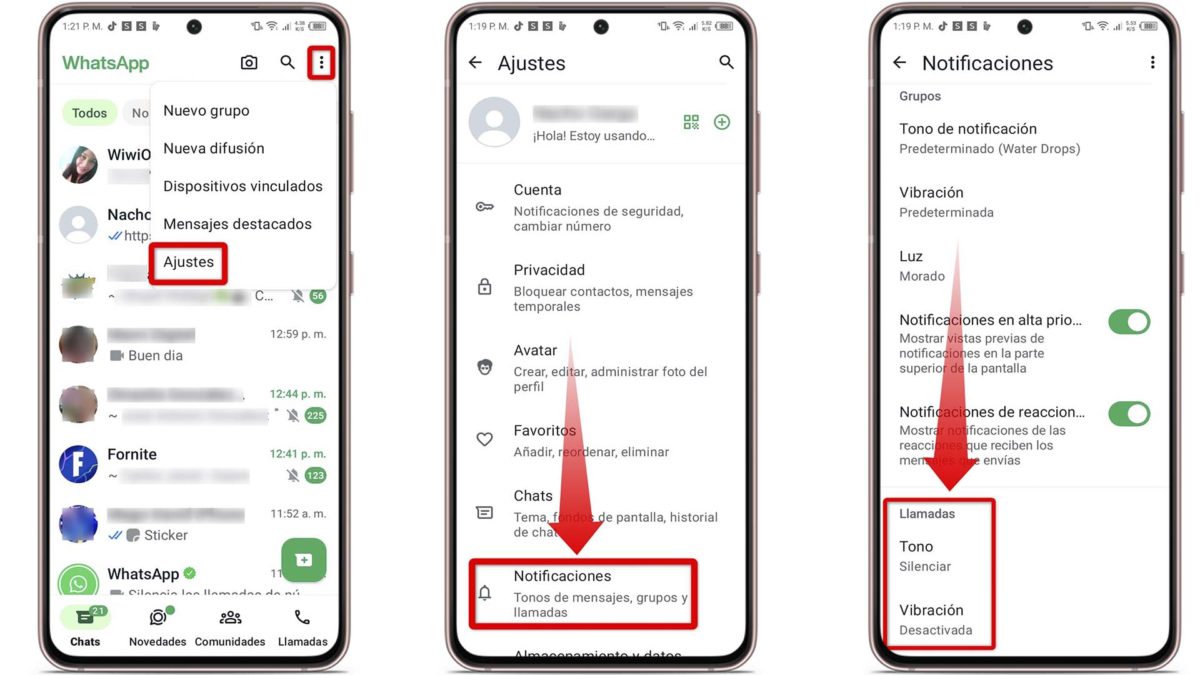 Las llamadas de WhatsApp no suenan: notificaciones desactivadas