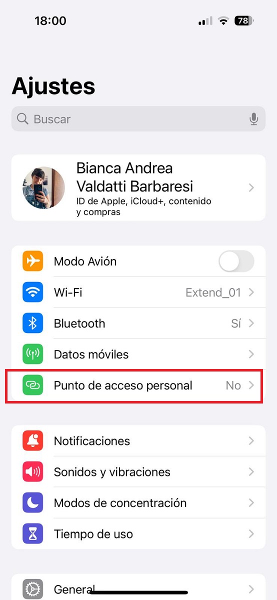 paso 2a compartir datos e internet en un iphone