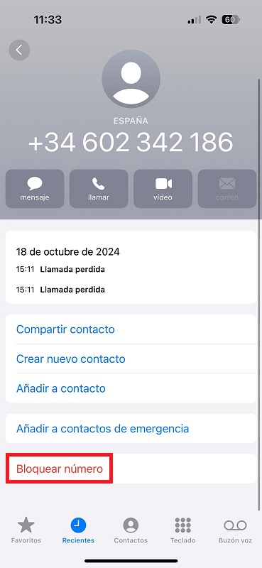 paso 3 bloquear llamadas de spam en iphone