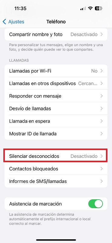 paso 3 silenciar llamadas de un numero privado en iphone
