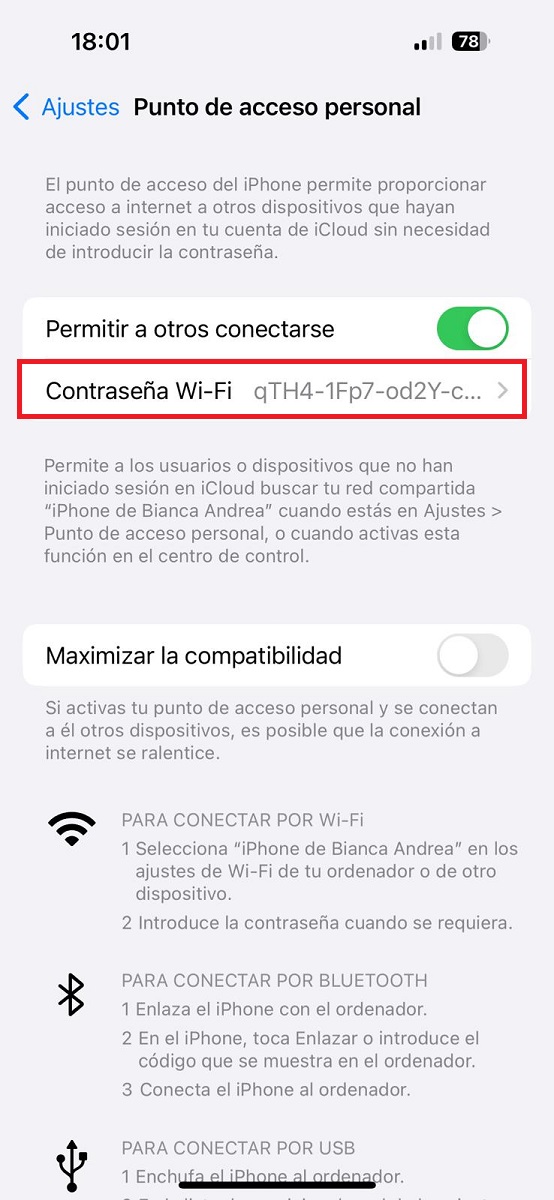paso 3a compartir datos e internet en un iphone
