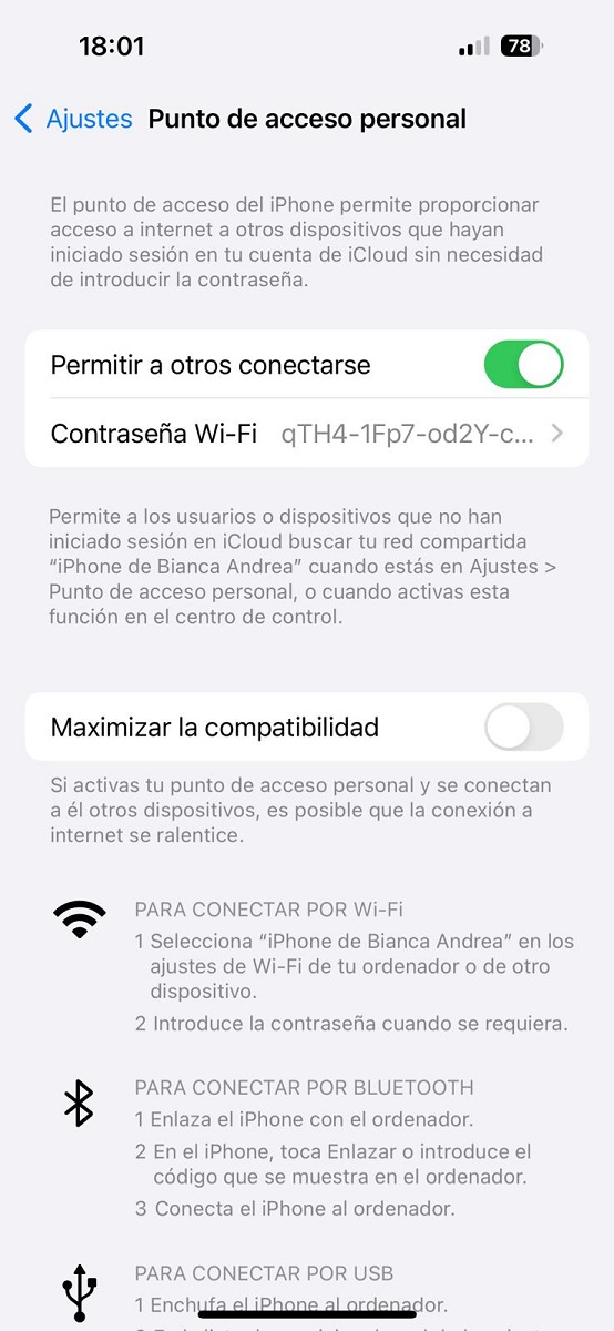 resultado paso 2b compartir datos e internet en un iphone