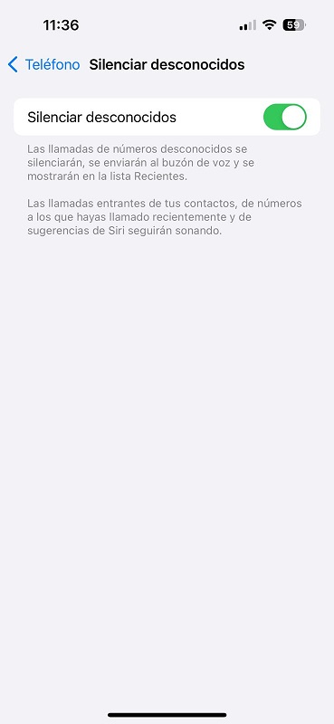resultado silenciar llamadas de un numero privado en iphone