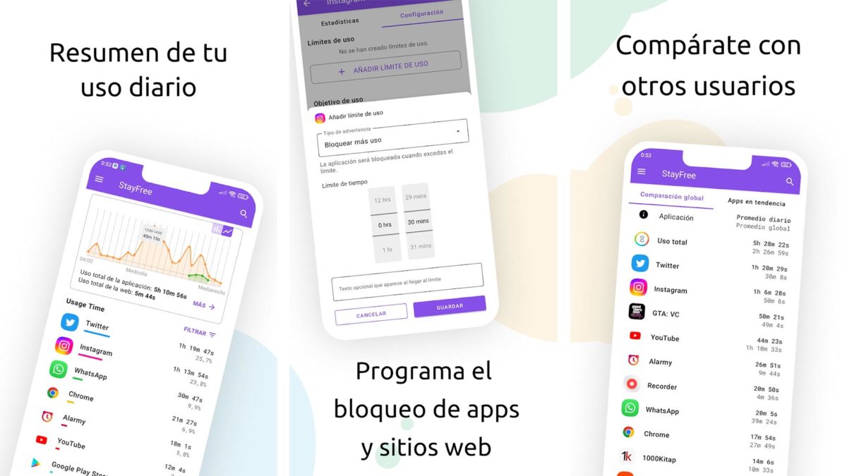 Aplicaciones para ver y controlar el tiempo de uso del móvil: StayFree