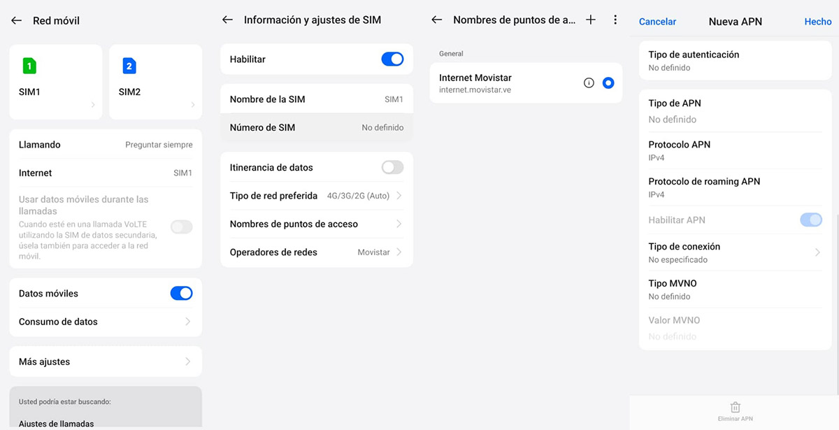 cambiar apn realme