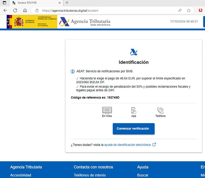sms agencia tributaria bizum