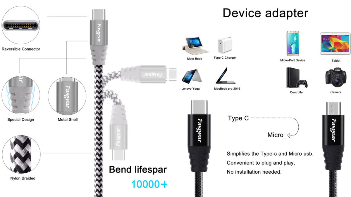 Mejores ideas de accesorios móviles para regalos en Navidad - USB C a Micro USB Cable cargador trenzado de nailon