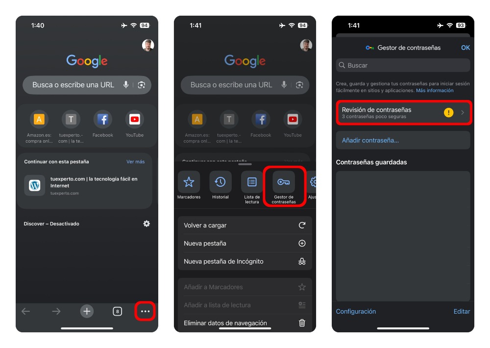 gestor de contrasenas google chrome iphone