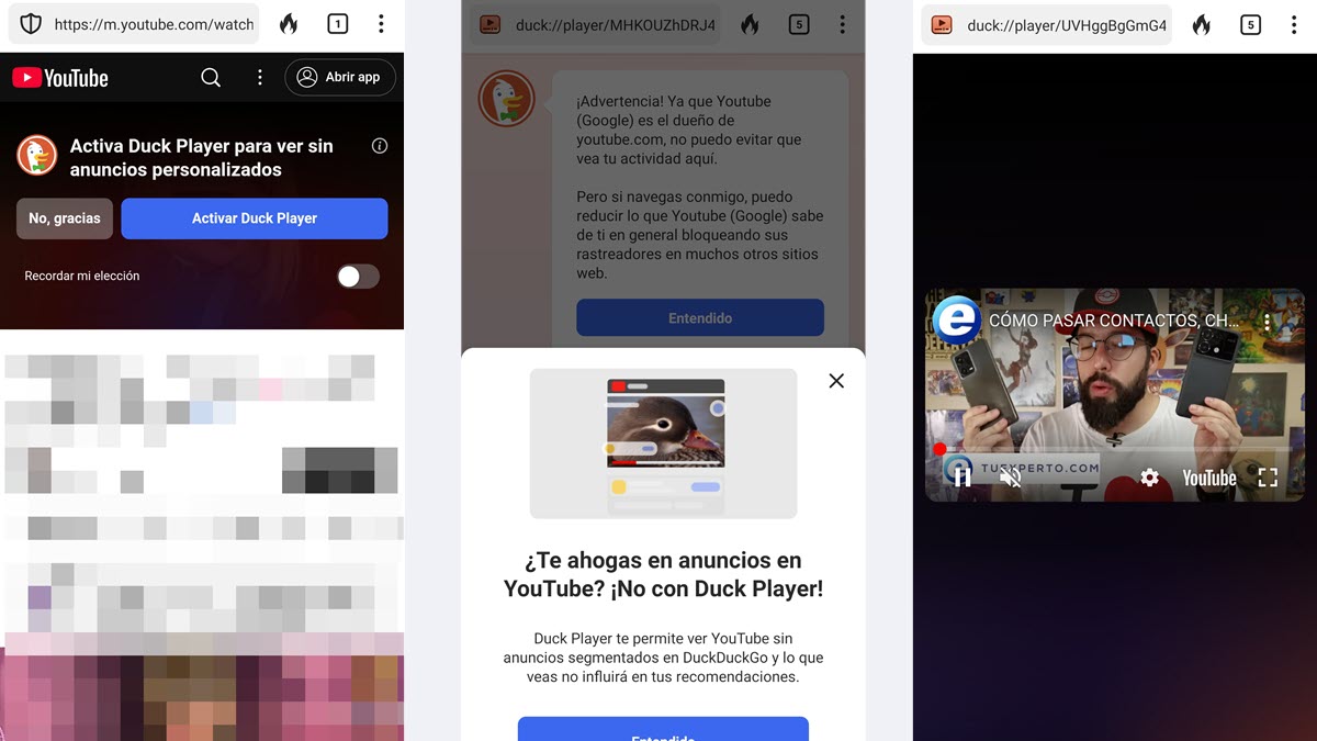 reproductor de YouTube integrado en el navegador DuckDuckGo